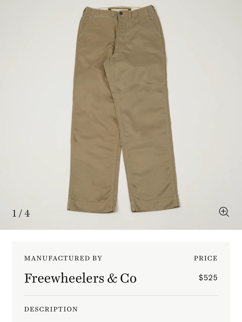 Freewheelers Men's Khaki Workwear Chino Pants - Never Worn